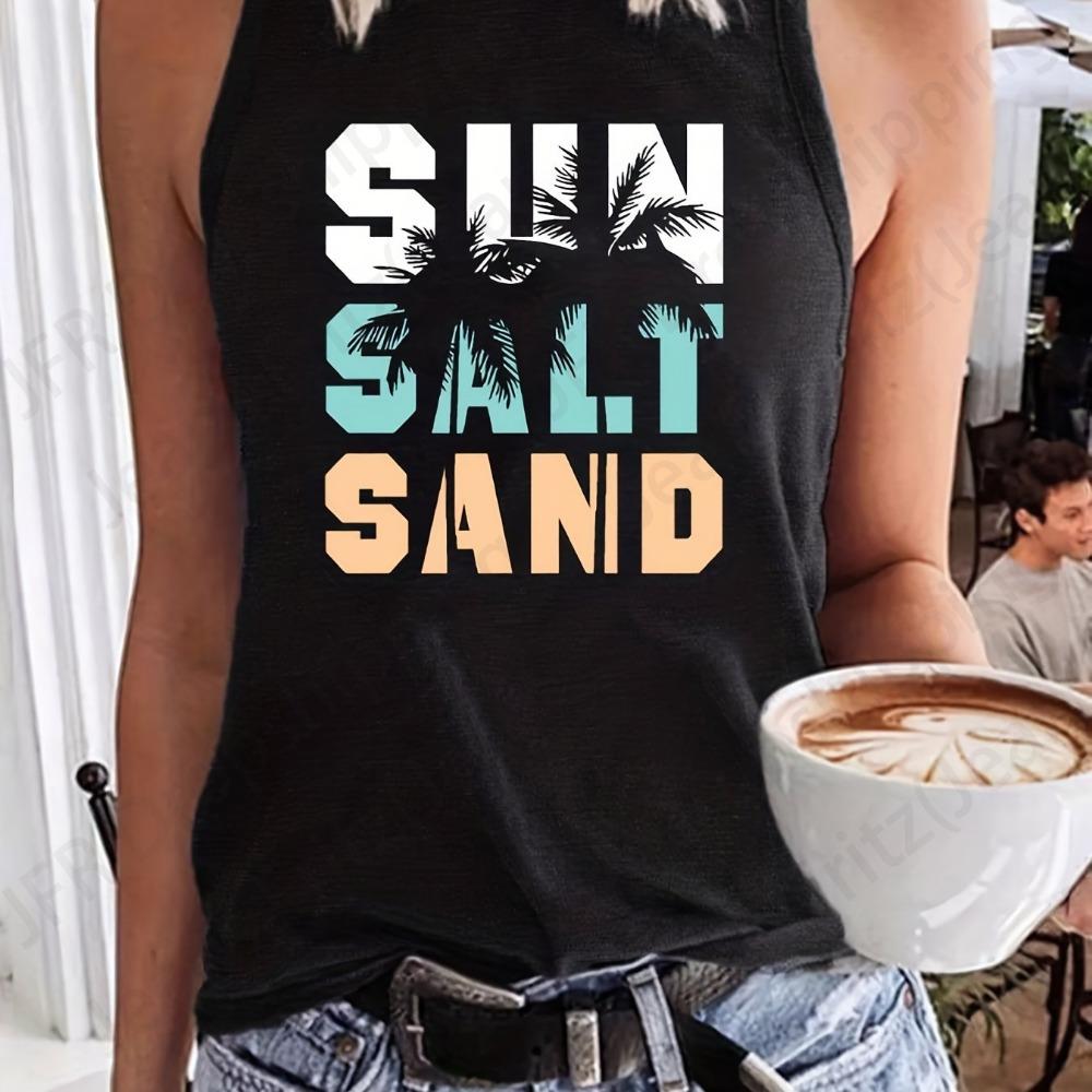 

Кокосовая пальма Письмо 3D Принт Майки Женская мода Круглый вырез Безрукавки Майки Топы Повседневные пляжные топы Футболки Женская одежда 5XL