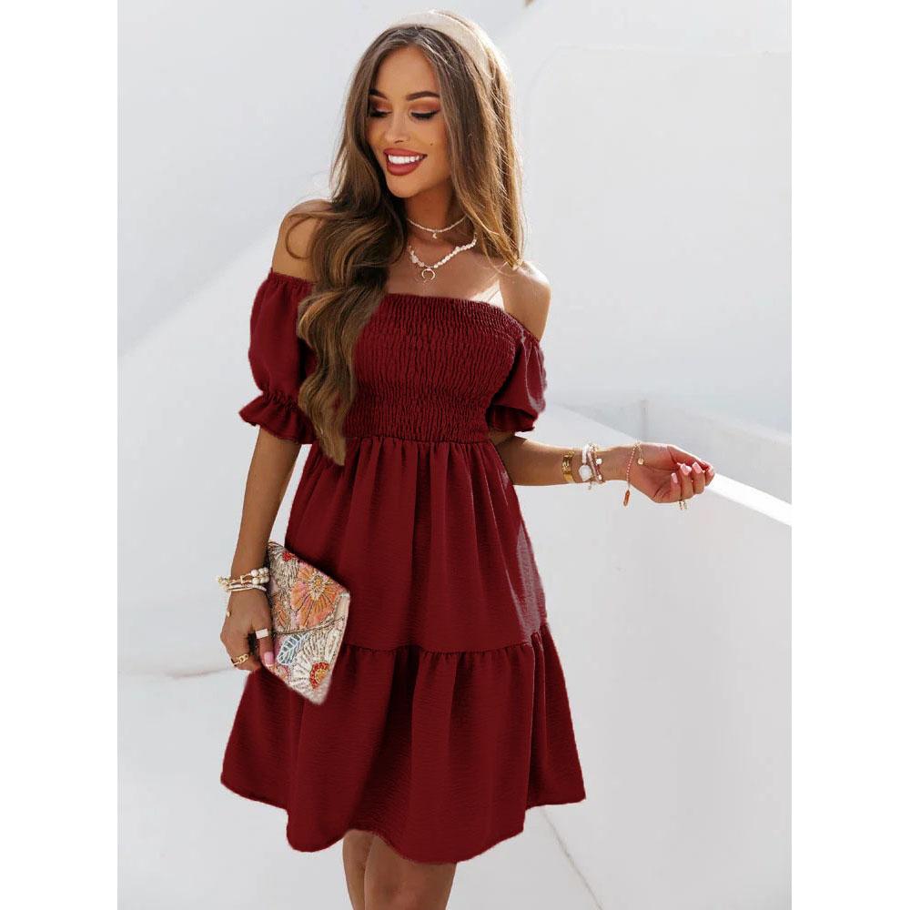 Dresses for Women Plus Size Summer Dresses for Women Midi Off Shoulder Puff Sleeve Dress