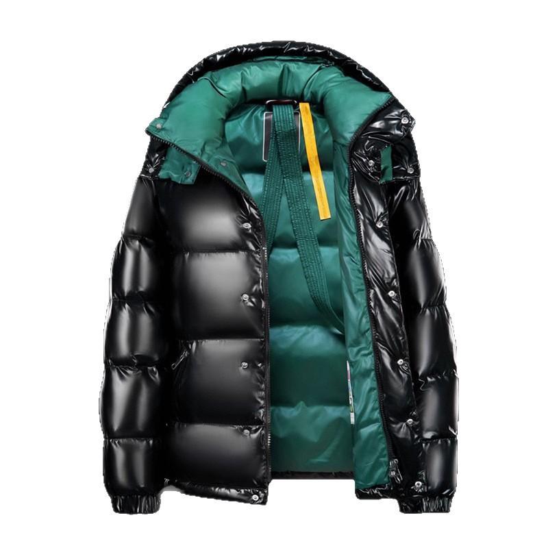 Mens Short Down Jacket Winter Warm Hooded Glossy Puffer Coat Men