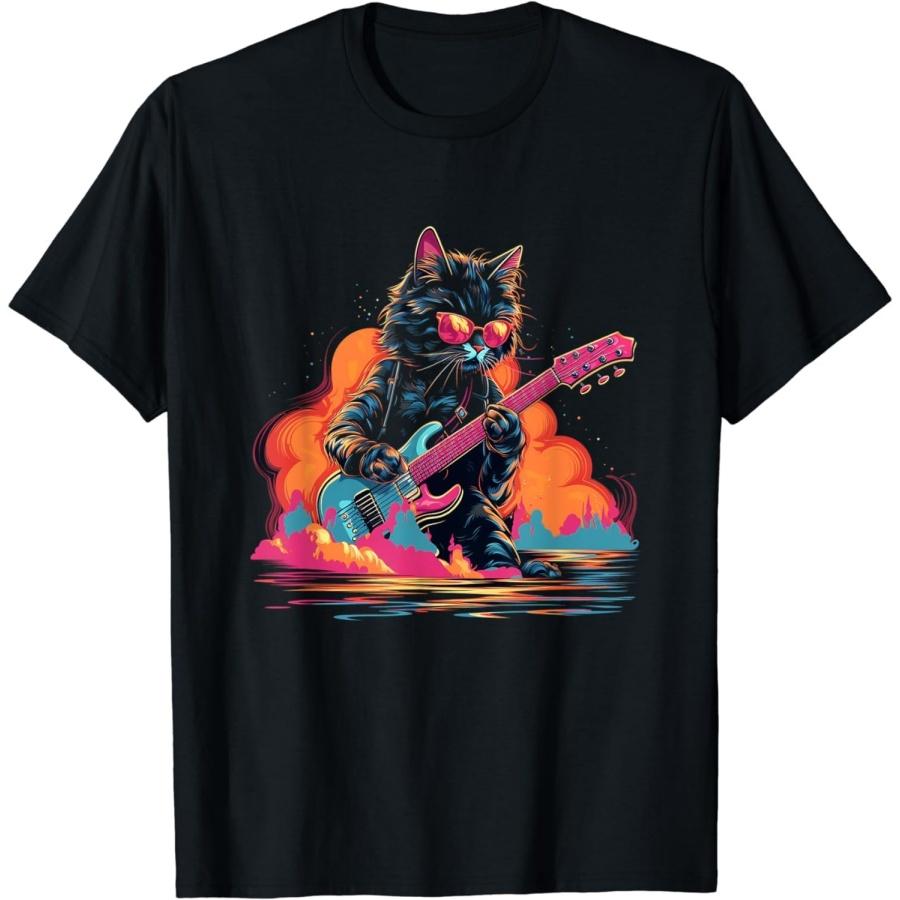 PERTID Funny Cat Playing Guitar Rock Guitar Cat T-Shirt XXXXXL разноцветный