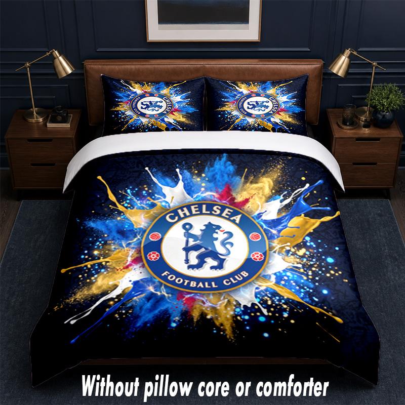 Chelsea FC Design Bett Bettwäsche Set 1 Bettbezug + 2 Kissenbezüge Weich Atmungsaktiv Haushalt Bettwäsche