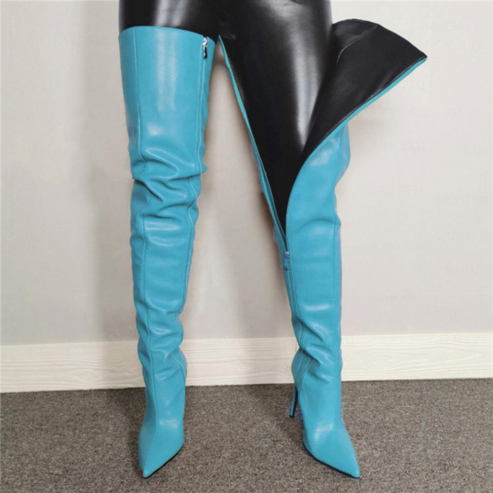 Stivali sopra il ginocchio da donna sexy, stivali alti al ginocchio in PU, stivali con tacchi alti, scarpe da donna