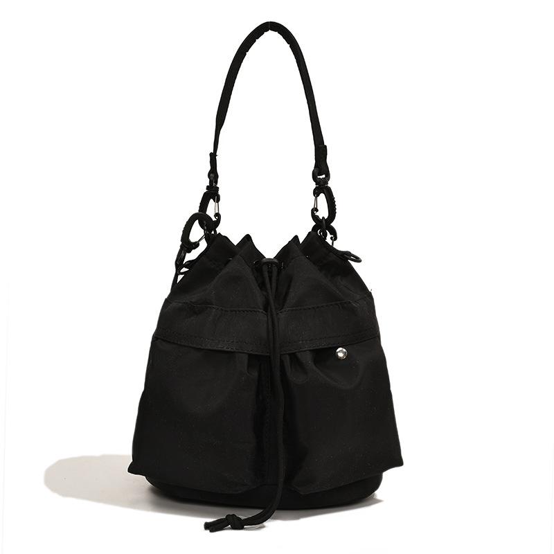 Popular small backpack women 2025 new fashion versatile large capacity nylon shoulder bucket bag girl messenger bag