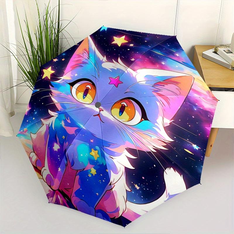 1 Stück Kosmische Katzenreise Automatisches Öffnen und Schließen Faltbar - Eine Gute Wahl für Geschenke, Modischer und Praktischer Regenschirm Mit Niedlichem Cartoon-Charak
