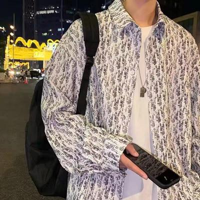 Men's Summer Geometric Print Long-Sleeve Casual Shirt - Trendy Korean Style