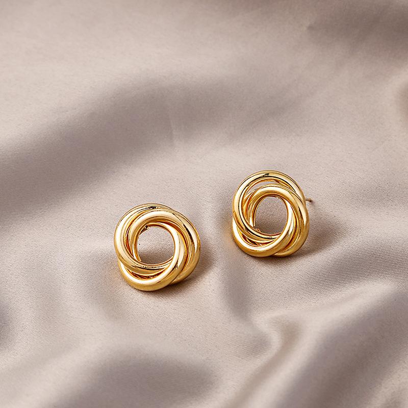 Hiphop Punk Metal Twist Knot Round Stud Earring for Women Gold Color Female Twine Hollow Geometry Jewelry Christmas Gift Brincos