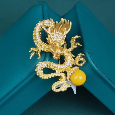 Golden Dragon Play Bead Brooch Female Niche High-end Zodiac Dragon Exquisite High-end Retro Accessories Pin Suit Accessories