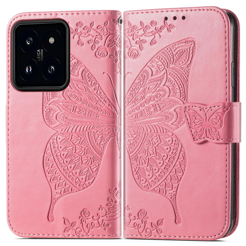 For Xiaomi 14T Pro Case PU Leather Wallet Phone Cover Butterfly Pattern