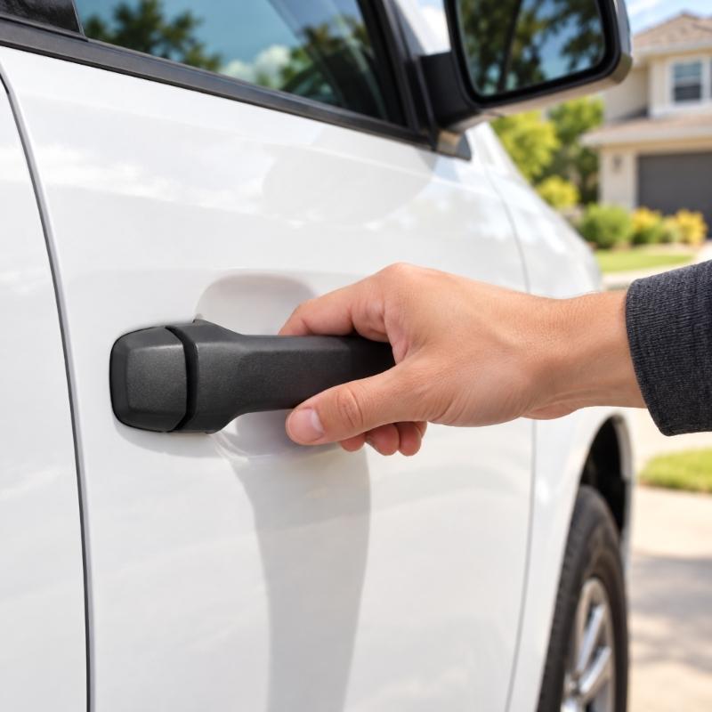 Black Exterior Door Handle with Separate Small Cover, Solid Front Face, Rear Clip Structure, and Part Number 69217-0C030 69210-0C010 for Replacement