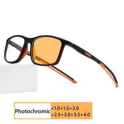 Fashion Vintage TR90 Photochromic Reading Glasses Flexible Color Changing Presbyopia Eyewear Retro Outdoor Sports Sunglasses To +4.0