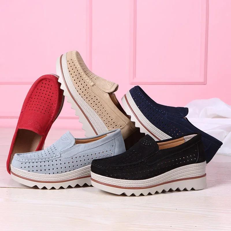 Women Wedges Platform Loafers Ladies Elegant Genuine Leather Moccasins Shoes Woman Autumn Slip on Casual Women's Shoes
