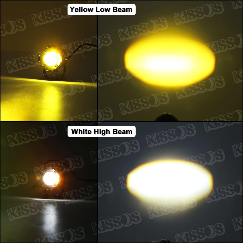 Universal LED Headlights and Fog Lamps for Motorcycles, White/Yellow Switchable, 12V, Set of 2