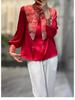 Chinese New Year 2024 Red Silk Dragon Shirt with Trumpet Sleeves
