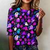 Women's Casual Loose Fit Half Sleeve Top Round Neck Lightweight Comfortable Shirt with Pumpkin Print Suitable for Everyday Wear