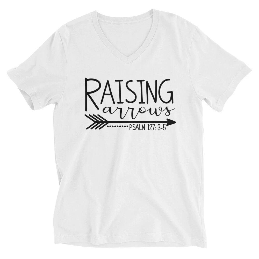 Raising Arrows Christian Bible and Faith Based Unisex V-Neck T-Shirt Clothing L