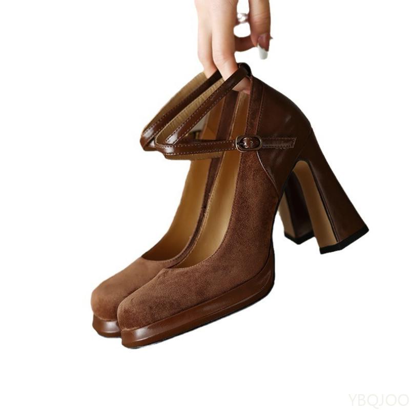 Elegant minimalist high heels new spring autumn retro cross strap fashionable versatile square toe shallow mouth women's shoes