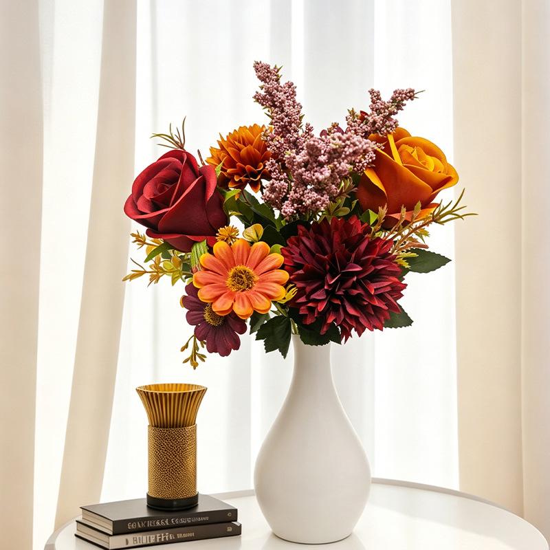 Autumn Bionic Flower Bouquet: Sunflower, Peony & Rose Simulation Flowers