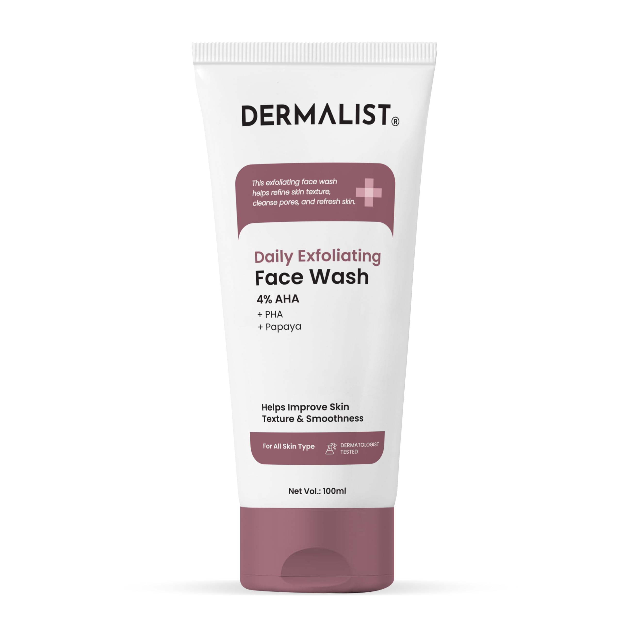 Dermalist Daily Exfoliating Face Wash with 4% AHA + PHA + Papaya Extract | Gentle Exfoliator for Smooth & Clear Skin | Deep Pore Cleansing, Removes