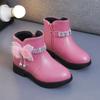 Scarpe per bambini Ragazza Stivali di pelle caldi di media lunghezza Fiocco per bambini Scarpe di cotone carine Peluche Inverno Nuovo studente Due stivali di cotone Botines