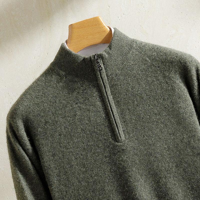 100 Pure Cashmere Sweater Ragged Sleeves Half Zipper Half Turtleneck Knitted Sweater