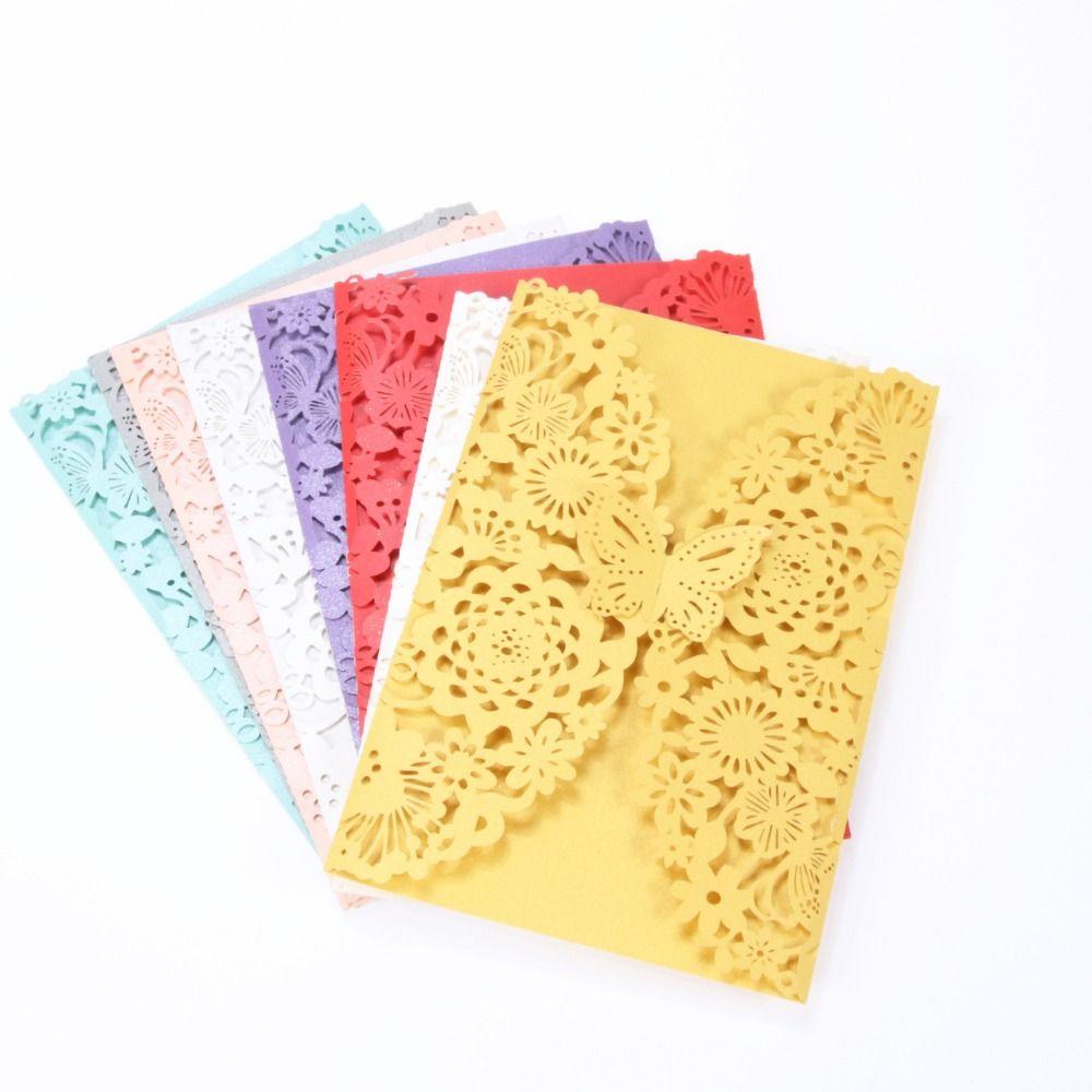 50pcs Flower 3D Invitation Card Hollow Out Butterfly Greeting Card  Festival Celebration