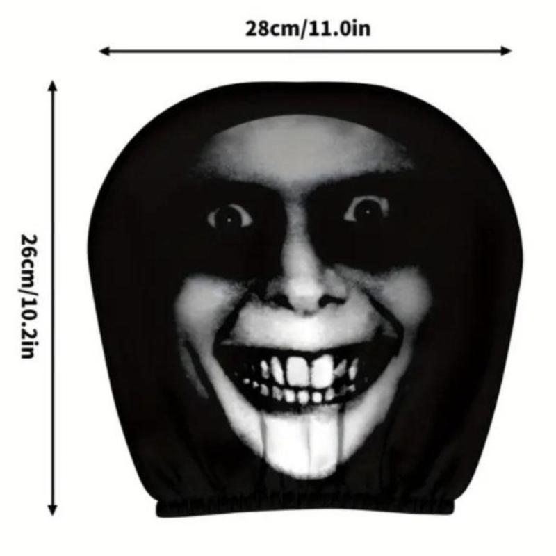 2pcs Horror-Themed Car Headrest Covers - Black & White Face Design, Unfilled Comfortable Seat Protectors for Sedan, Truck, SUV