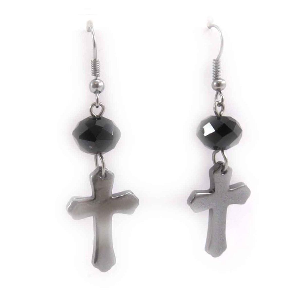 Les Trésors De Lily [J8128] - Black Gray 'Cross' Designer Earrings