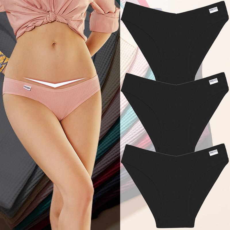 

3 шт., сексуальные трусы с v-образной талией, нижнее белье для женщин, дышащее мягкое нижнее белье, 10 однотонных женских трусиков из вафельного хлопка XL