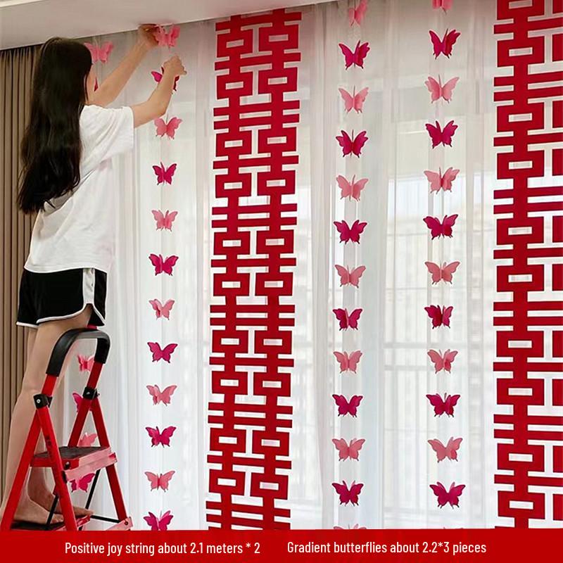 Wedding Room Decoration Set: Bride & Groom's Bedroom, Door & Bedside Décor with Double Happiness Theme