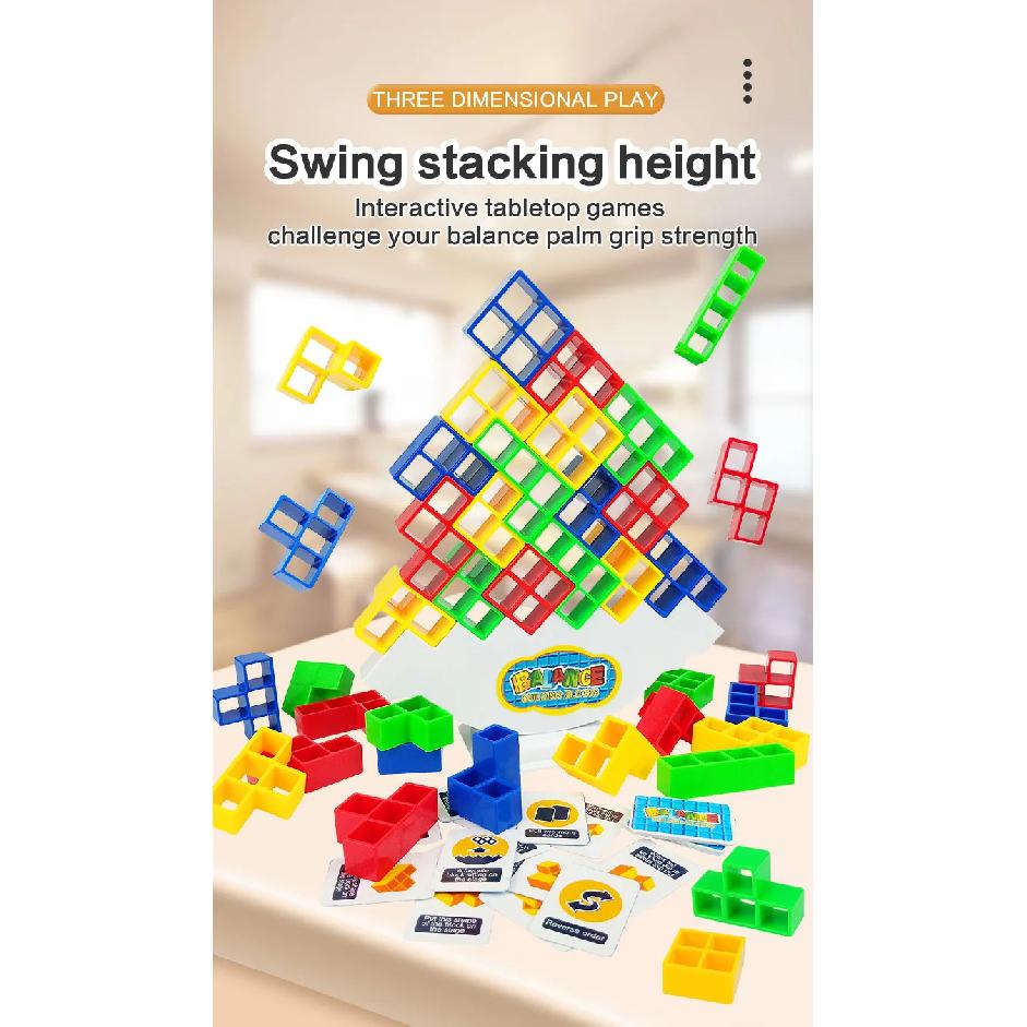 48PCS Tetra Tower Building Blocks Balance Stacking Games Toys for Kids Adults Friends Classroom Family Board Game and Fun Party