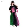 Girls' Summer 2026 Wide-Leg Pants & Loose T-shirt Set - Trendy Printed Design for Medium & Large Kids