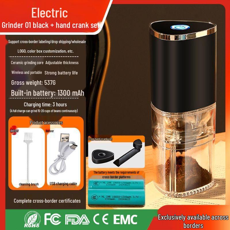 Electric Coffee Bean Grinder with Adjustable Coarseness - Compact Italian Style for Hand Pour and Fine Grinding.