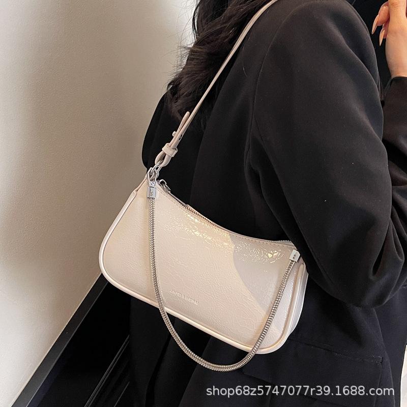 Korean fashion handbag 2025 pre-spring new chain bag lychee pattern shoulder bag simple commuter crossbody bag for women