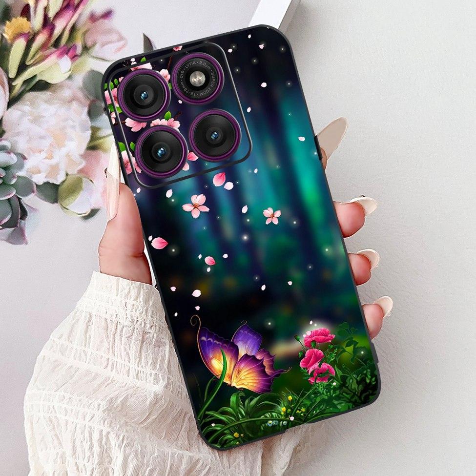For Motorola Edge 60Pro XT2507-1 Back Cover For Motorola Edge 60 Pro Case Cute Cartoon Luxury Flower Painted Black Silicone 6.7"