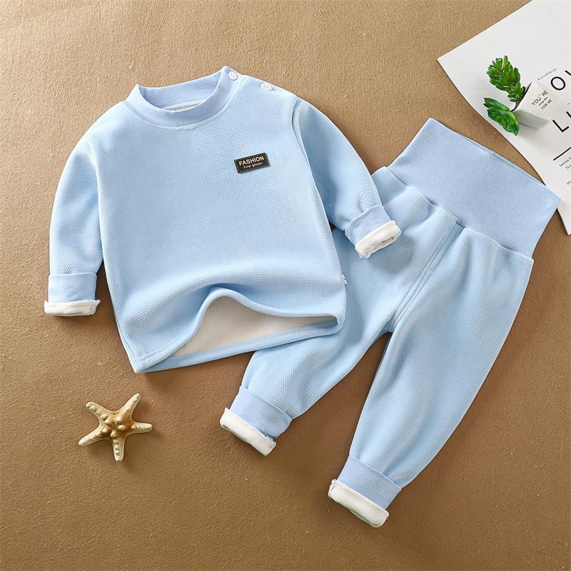 Children's Yellow Fleece Thermal Underwear Set with High Waist and Snap Buttons