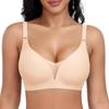 Plus Size Seamless Thin Wireless Deep V Push Up Back Closure Bra For Women