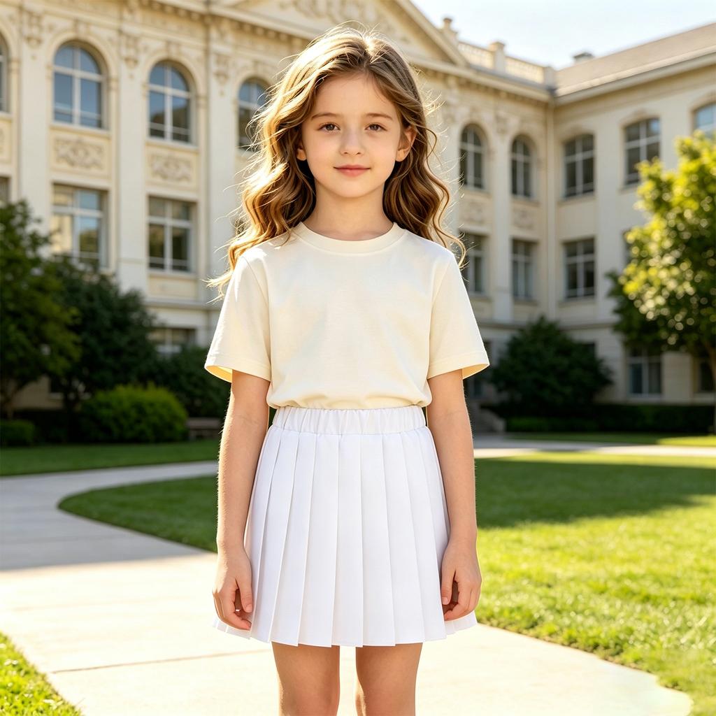 Girls Pleated Skirt with Elastic Waist and Built-in Shorts for School and Daily Wear