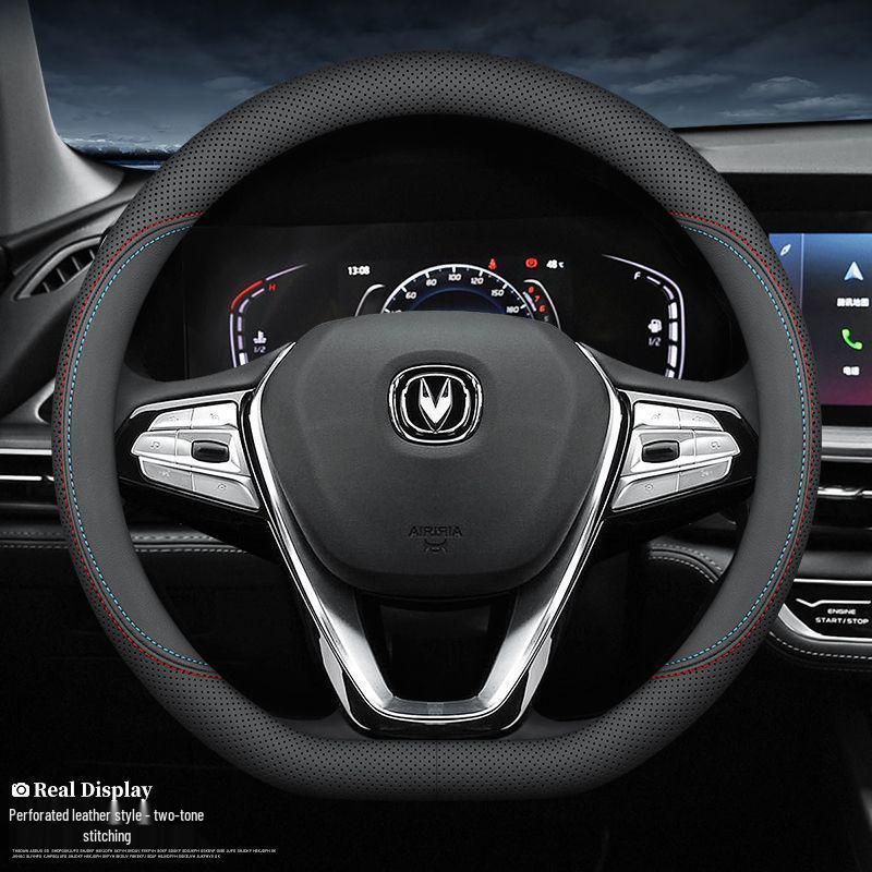 Changan Genuine Leather Steering Wheel Cover for CS35, CS55, CS75, CS95, Eado, Raeton, and Oshan - Four Seasons Edition