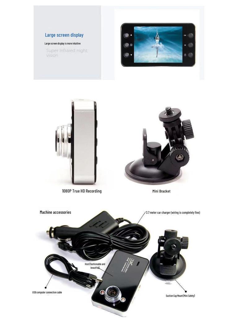 Standard Definition K6000 Driving Recorder with Suction Cup and Automatic Cycle for 4S Shop Insurance Gift