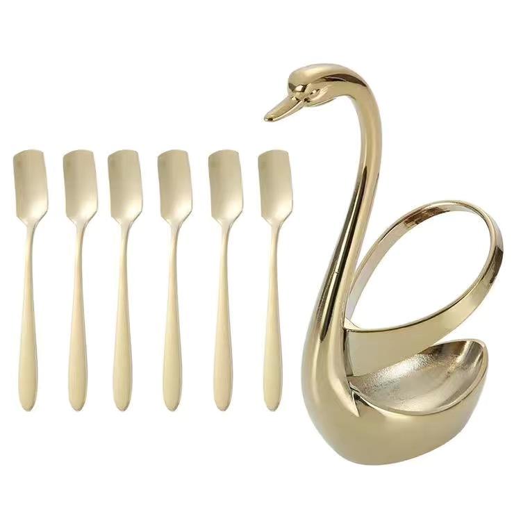 Set de 6 bucăți cu furculiță în formă de lebădă și set de borcane de depozitare Set de furculițe pentru fructe Furculiță pentru desert Veselă Ustensile practice de bucătărie