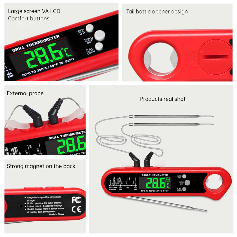 Digital Meat Thermometer for Cooking Battery Powered Dual Probes 2 3s Instant Read Meat Thermometer with Magnet Alarm