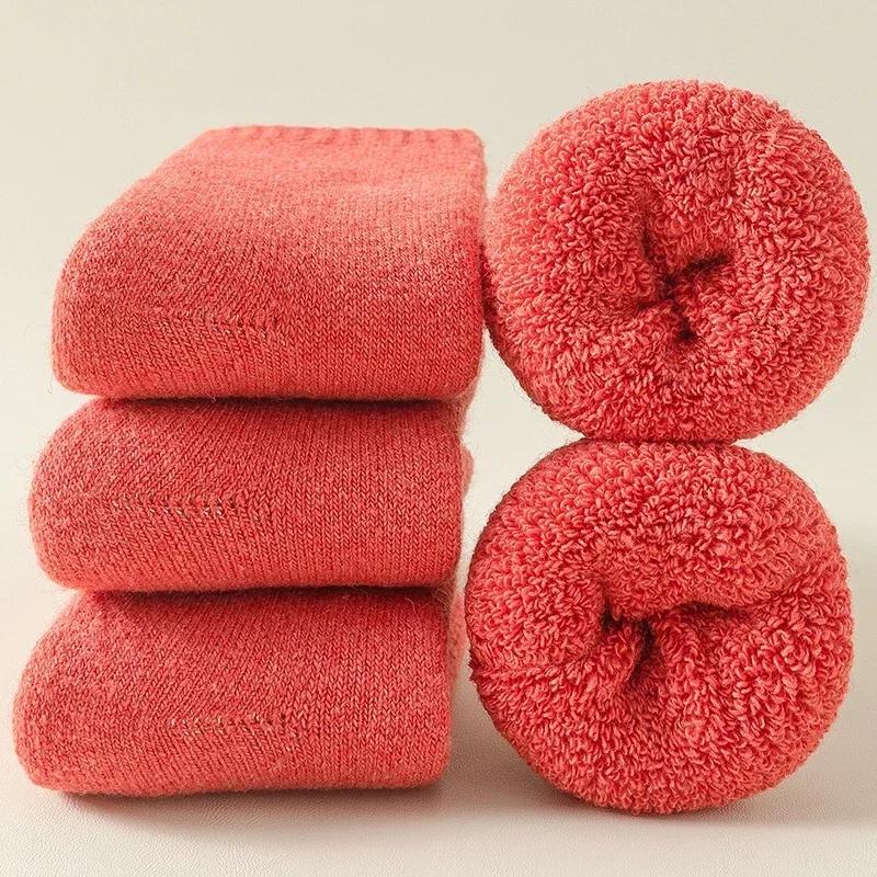 3 Paare Herren Damen Wollsocken Paare Uni Winter Schnee Weihnachtsgeschenk Thermisch Kaschmir Merino Verdickt Frottee-Schleifensocken