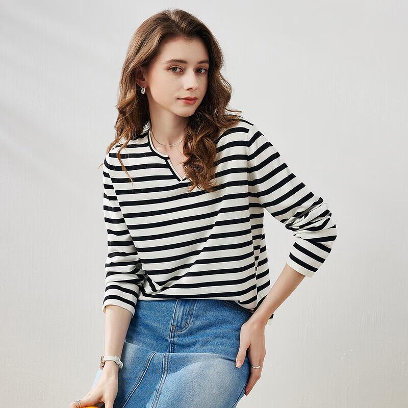 Women's Lyocell Blend Striped Long Sleeve Knit Top