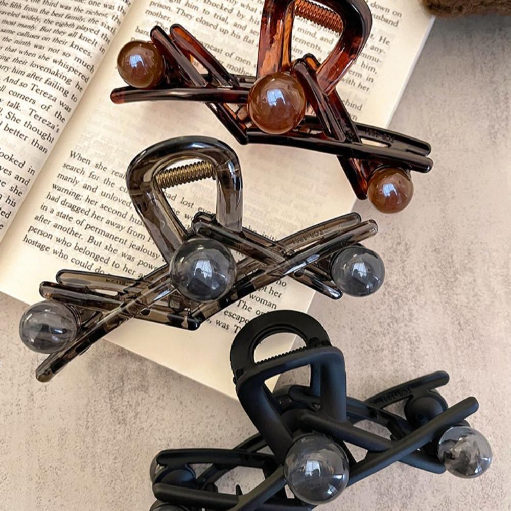 

Matte Pearl Hair Claw Korean Style Large Shark Clip Elegant Bead Hair Grab Daily серый