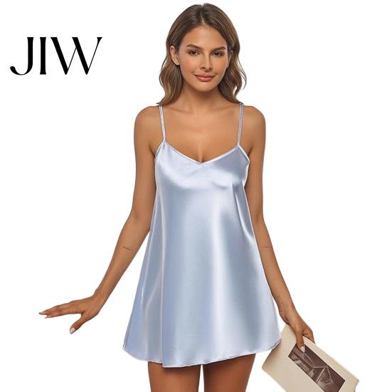 Soft Ladies Sleepwear Women Cami Slip Nightdress, Spaghetti Straps V Neck Short Silk Nightgown Nightgown, Sleeveless Mini Satin Dress Nightwear