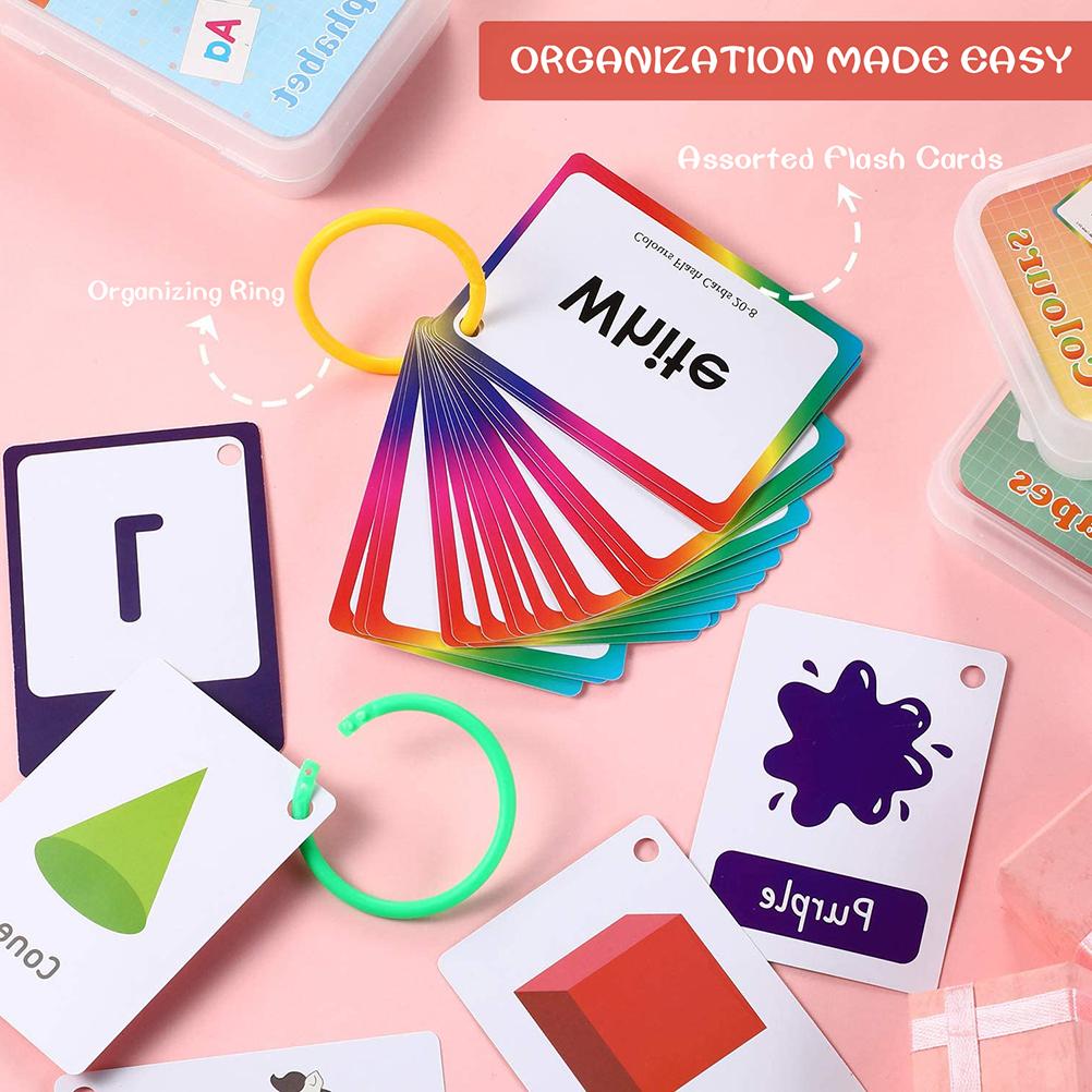 Set de 4 fișe de învățare timpurie pentru copii, numere, alfabete, culori și forme, 100 de fișe cu 200