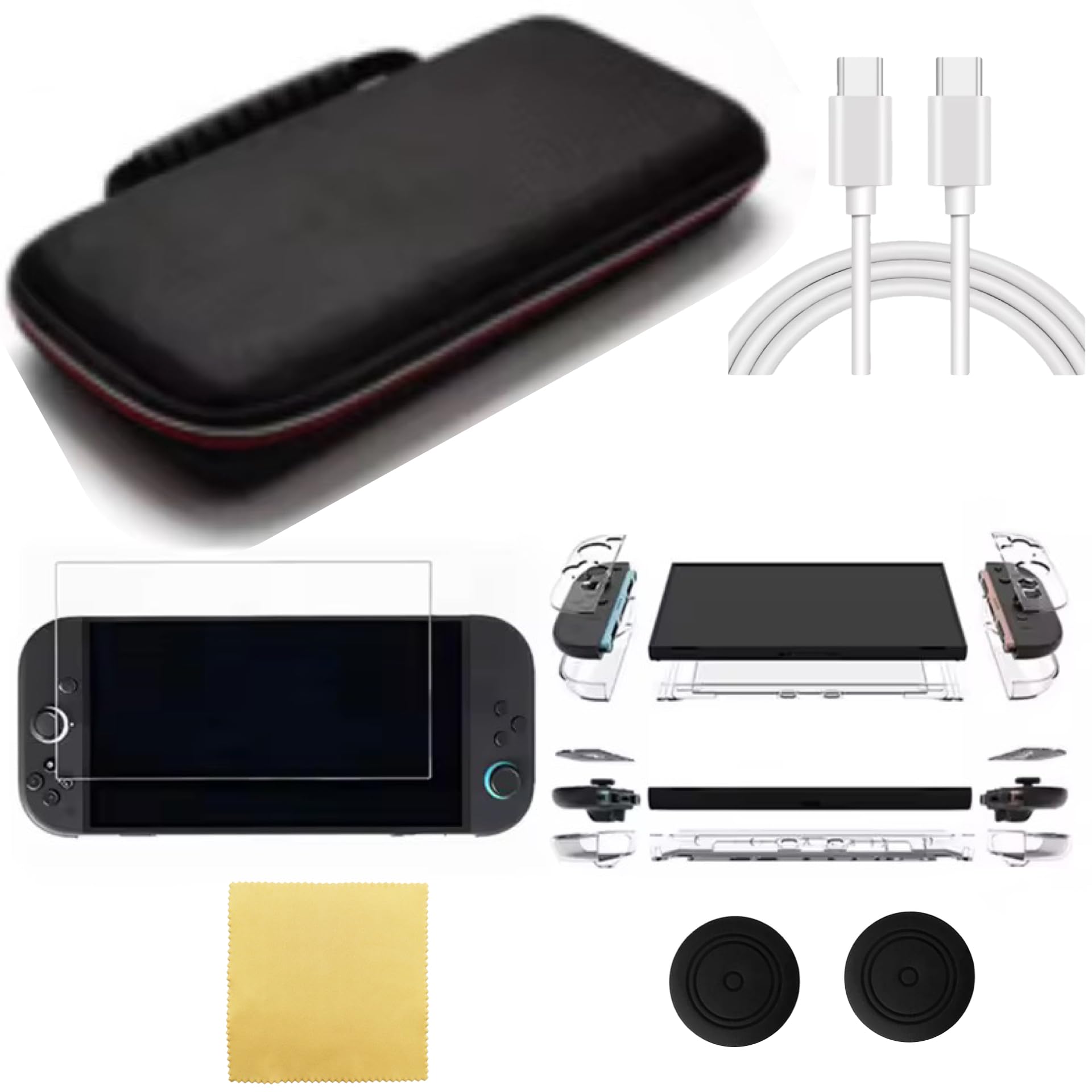 

2 Hard Case Set for Switch Charging 9H Tempered Glass and 2 Caps [Switch Exclusive] 6-Piece 2 Case, Cover, Cord, Film, Joy-Con чёрный