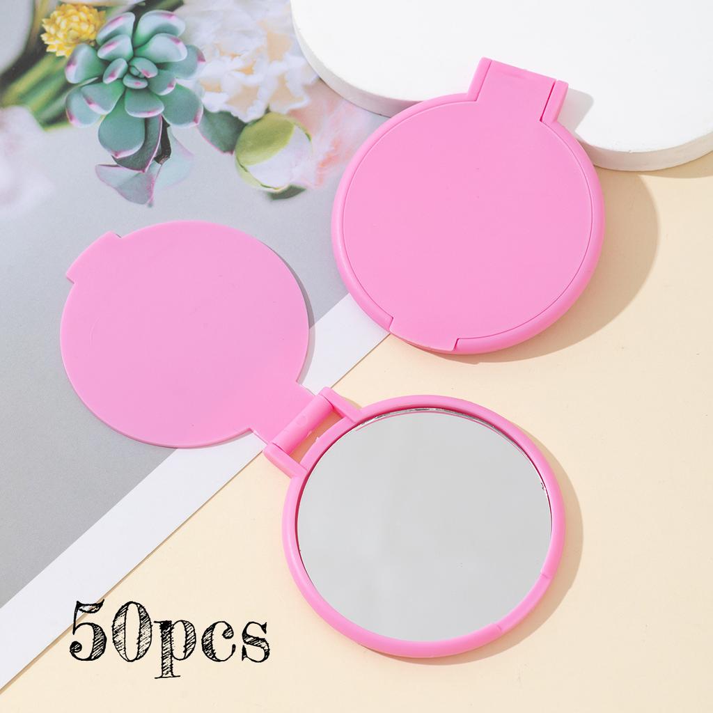 50pcs Mini Foldable Round Makeup Mirror - Portable Compact Travel Mirror for Women, Polished Glass Surface,Floor Mount