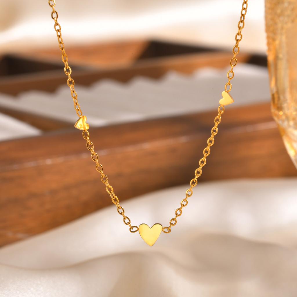 Heart Necklace, 18K Gold Plated Stainless Steel, Waterproof Tarnish Free Solitaire CZ Link Chain Layering Jewelry Women