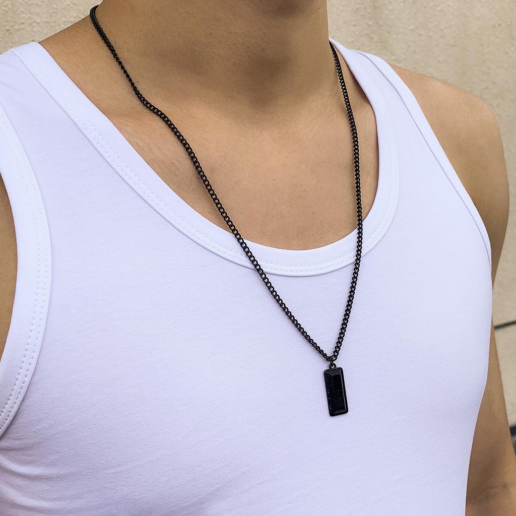Personalized Men's Accessories Pendant Black Minimalist Style Alloy Military Badge Geometric Sweater Chain Necklace